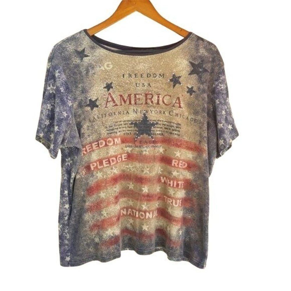 Northcrest Patriotic Country Flag Stars Stripes Short Sleeve Graphic Tee Sz XL